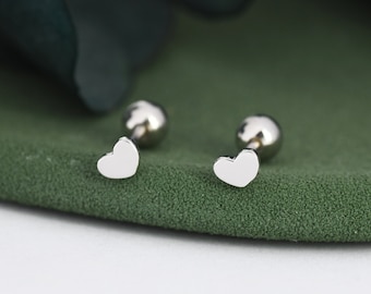 Tiny Pair of Heart Stud Earrings in Sterling Silver, Rose Gold and Silver, Screw Back Earrings - helix ,cartilage , conch, tragus