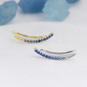 Ombre Sapphire Blue CZ Crawler Earrings in Sterling Silver, Silver or Gold, Gradient Colour Ear Crawlers, September Birthstone Ear Climbers