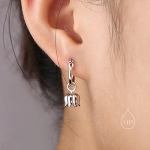 Lily of the valley Huggie Hoop Earrings in Sterling Silver, Lily of the Valley Flower Dangle Earrings, Detachable Charms
