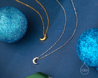 Sterling Silver Tiny Little Crescent Moon Pendant Necklace, Delicate Celestial Jewellery, Minimalist