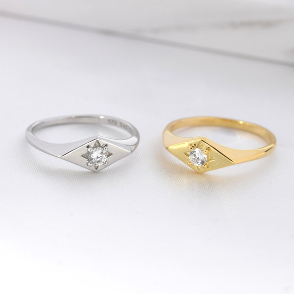 Drachen Siegelring in Sterling Silber, Silber oder Gold, Starburst Ring, Rhombus Ring, Statement Ring