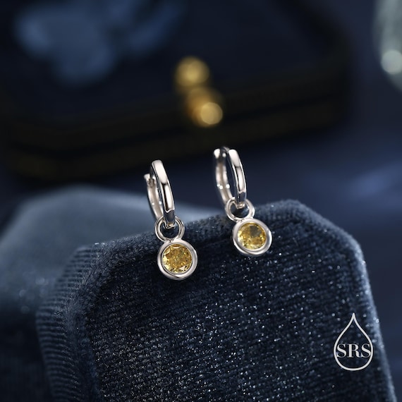 November Birthstone Citrine Yellow Crystal Drop Hoop Earrings in Sterling Silver, Detachable Dangle Earrings, Silver, Gold, Rose Gold