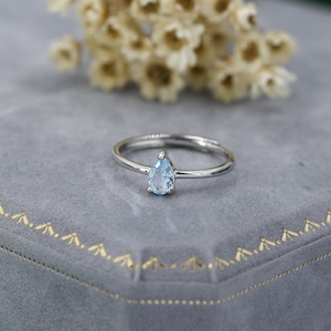 Natural Blue Topaz Droplet Ring in Sterling Silver, 4x6mm, Prong Set Pear Cut, Adjustable Size, Genuine Topaz Ring image 2