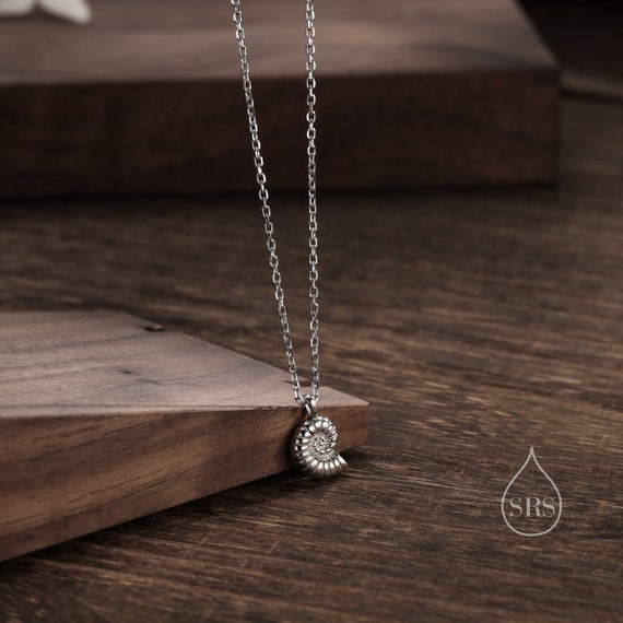 Ammonite Shell Pendant Necklace in Sterling Silver, Silver or Gold, Ocean Necklace, Sea Shell Necklace, Sea Shell Necklace