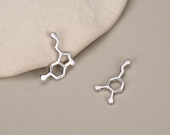 Serotonin and Dopamine Molecule Mismatched Charms in Sterling Silver for Hoop Earrings