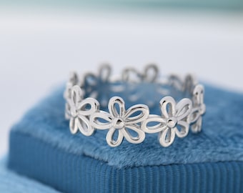 Vergissmeinnicht-Blumen-Infinity-Ring aus Sterlingsilber, Blumenring, Blumenring, US 5-8