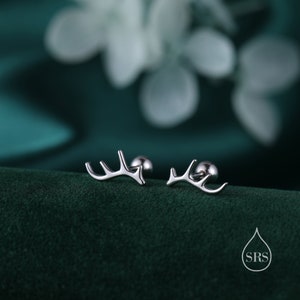 Stag Deer Antler Screw Back Earrings in Sterling Silver, Antler Barbell Earrings,  - Cute, Fun, Whimsical and Pretty Jewellery