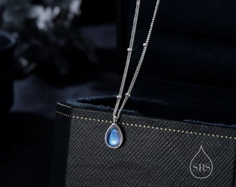 Aurora Moonstone Pendant Necklace in Sterling Silver, Three Chain Types Available, Droplet Pear Cut Simulated Moonstone Necklace