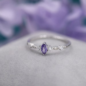 Vintage Inspired Amethyst Purple CZ Ring in Sterling Silver, Marquise Ring, Delicate Amethyst Ring, Size US 5 8 image 6