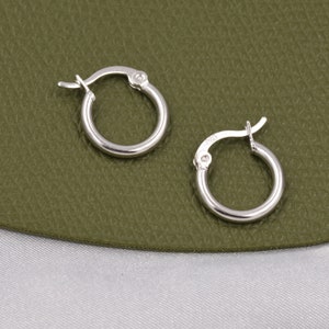 Minimalist Creole Hoop Earrings in Sterling Silver, 9mm 16mm 20mm, Lever Hoop Earrings, Simple Silver Hoops image 3