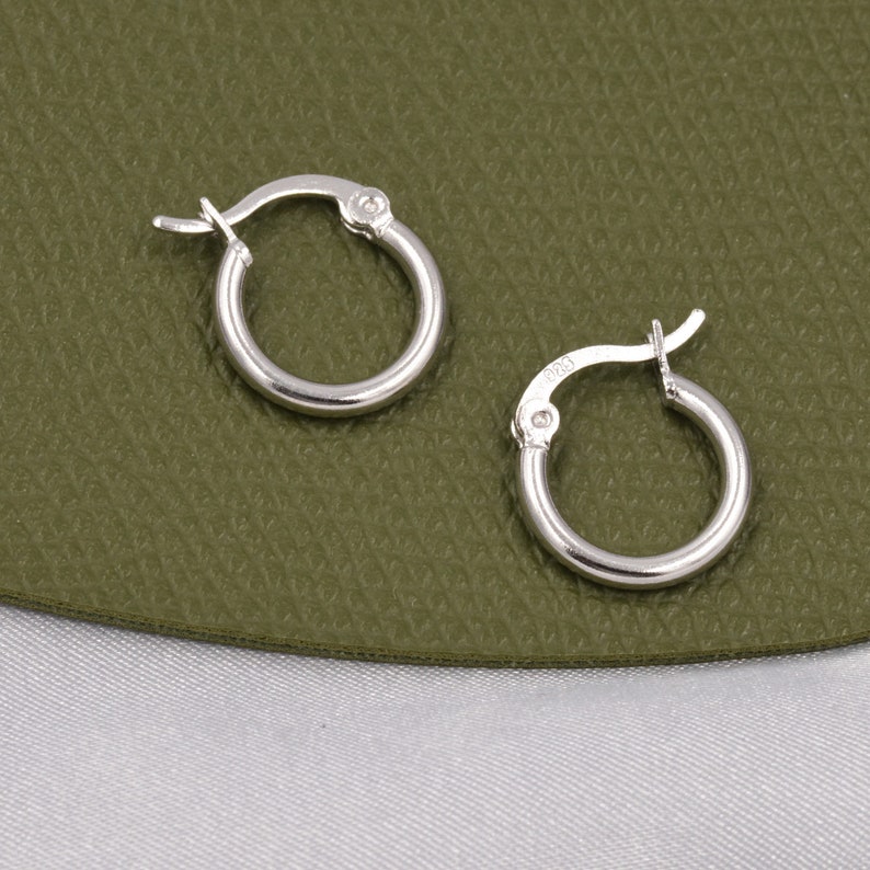 Minimalist Creole Hoop Earrings in Sterling Silver, 9mm 16mm 20mm, Lever Hoop Earrings, Simple Silver Hoops image 3