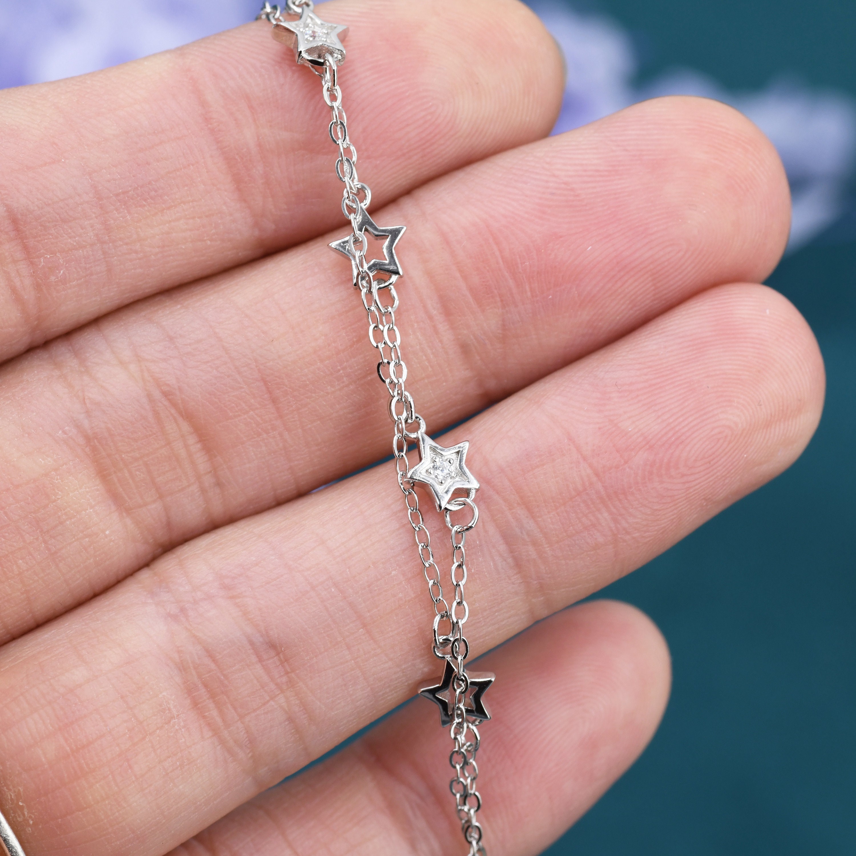 Double Layer Star Bracelet in Sterling Silver, Floating Star 