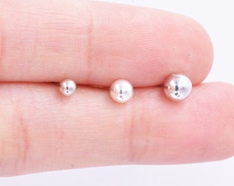 Sterling Silver Dainty Little Ball Circle Sphere Tiny Stud Earrings, Minimalist Geometric Design