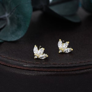 Sterling Silver CZ Marquise Cluster Stud Earrings, Gold or Silver, Marquise Fan Stud, CZ Crown Stud, Three Marquise Stud image 3