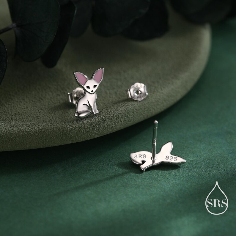 Fennec-räv örhängen i sterlingsilver, söta räv örhängen, söta och udda örhängen, naturinspirerade örhängen bild 4