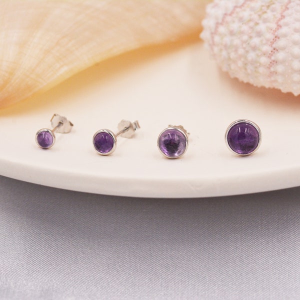 Natural Amethyst Stud Earrings in Sterling Silver - Genuine  Purple Amethyst Crystal Stud Earrings  - Semi Precious Gemstone