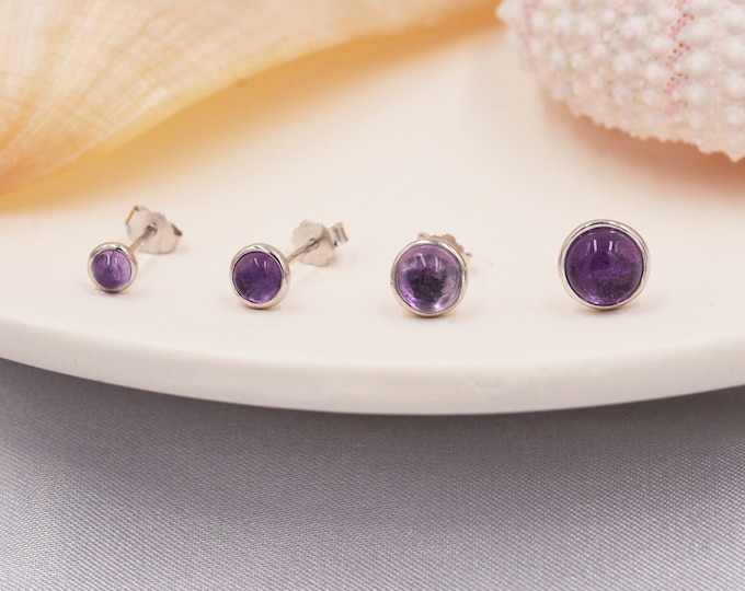 Natural Amethyst Stud Earrings in Sterling Silver - Genuine  Purple Amethyst Crystal Stud Earrings  - Semi Precious Gemstone