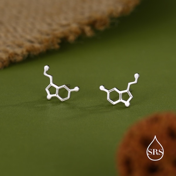 Pendientes de serotonina con moléculas de felicidad en plata de ley