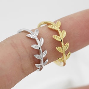 Sterlingzilveren ring met olijfblad, sierlijke bladring, olijftak, op de natuur geïnspireerde sieraden VS 5-8