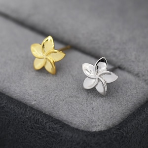 Tiny Plumeria Flower Stud Earrings in Sterling Silver, Small Flower Earrings, Nature Inspired Floral Earrings