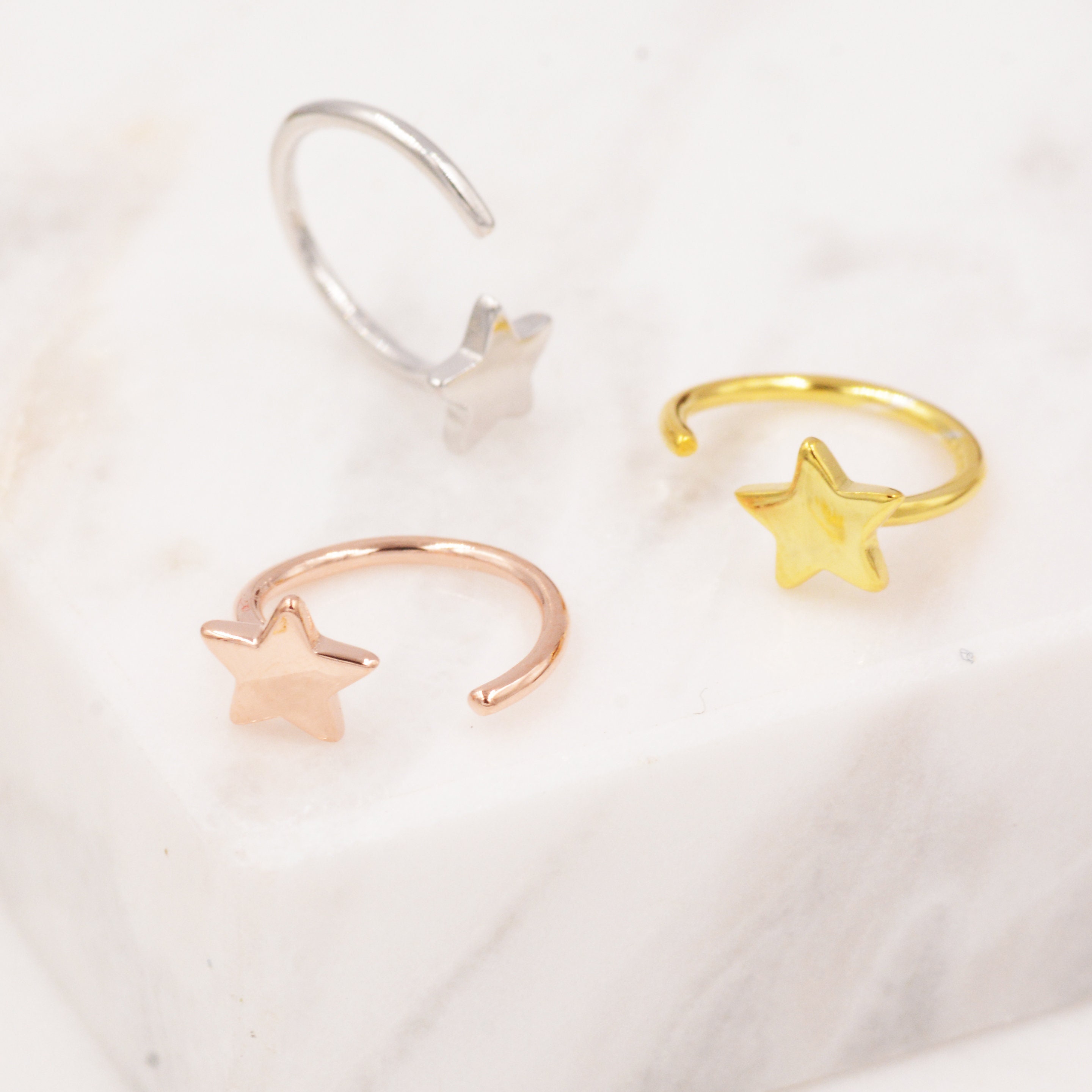 Tiny Star Huggie Hoop Earrings in Sterling Silver, Silver, Gold or Ro…