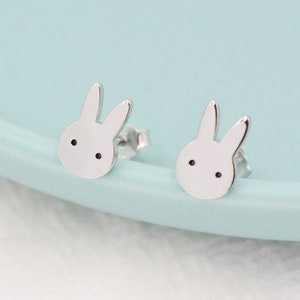 Cute Bunny Earrings in Sterling Silver, Rabbit Stud Earrings, Rabbit Head Earrings, Animal Earrings image 3