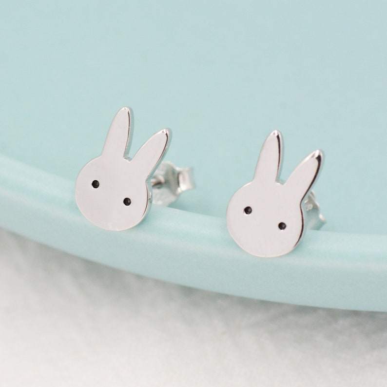 Cute Bunny Earrings in Sterling Silver, Rabbit Stud Earrings, Rabbit Head Earrings, Animal Earrings image 3