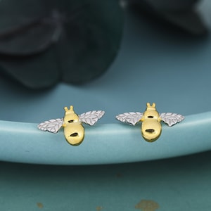 Bumble Bee Stud Earrings in Sterling Silver, Silver, Gold or Rose Gold, Two Tone Bee Earrings, Nature Inspired.