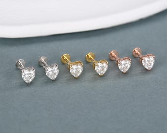 Sterling Silver 5mm Heart Moissanite 16G Flat Back Labret Earrings