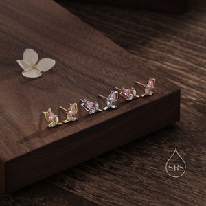 Pendientes de plata de ley con flor de tulipán CZ, plata, oro u oro rosa, pendientes de tulipán rosa, pendientes florales, pendientes de flores, naturaleza imagen 6