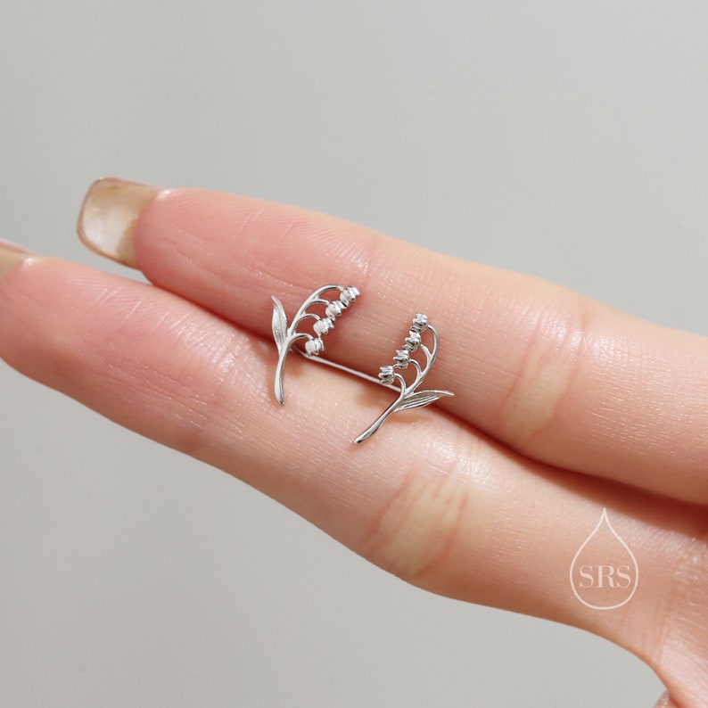 Tiny Lily of the Valley Stud Earrings in Sterling Silver, Silver or Gold or Rose Gold, Sterling Silver Flower Earrings, Nature Inspired image 6