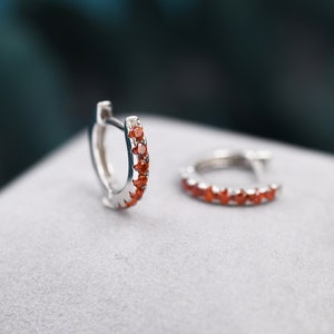 Garnet Red CZ Huggie Hoops in Sterling Silver, Silver or Gold, Minimalist Hoop Earrings, 8mm Hoops, Red Crystal Hoops, January Birthstone