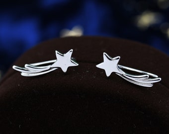 Shooting Star Crawler Earrings in Sterling Silver, Silver or Gold,  Star Ear Crawlers, Ear Climbers