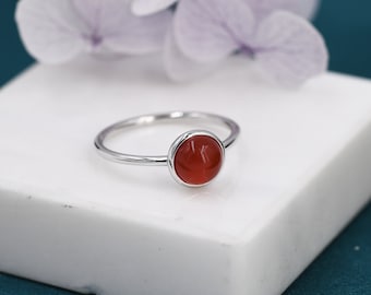 Genuine Red Onyx Ring in Sterling Silver, US 5 - 8, Natural Red Carnelian Ring, 6mm Red Carnelian Ring