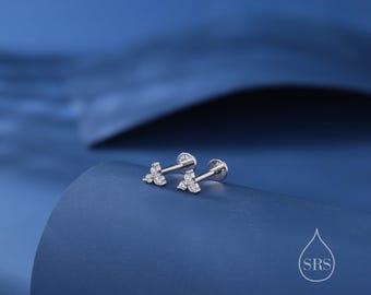 CZ Trio 16G Internally Threaded Flat Back Earrings in Sterling Silver