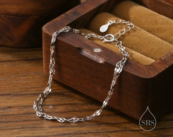 Pulseira de corrente de disco fino de camada dupla de prata esterlina em prata esterlina, prata ou ouro, pulseira de camada, pulseira minimalista