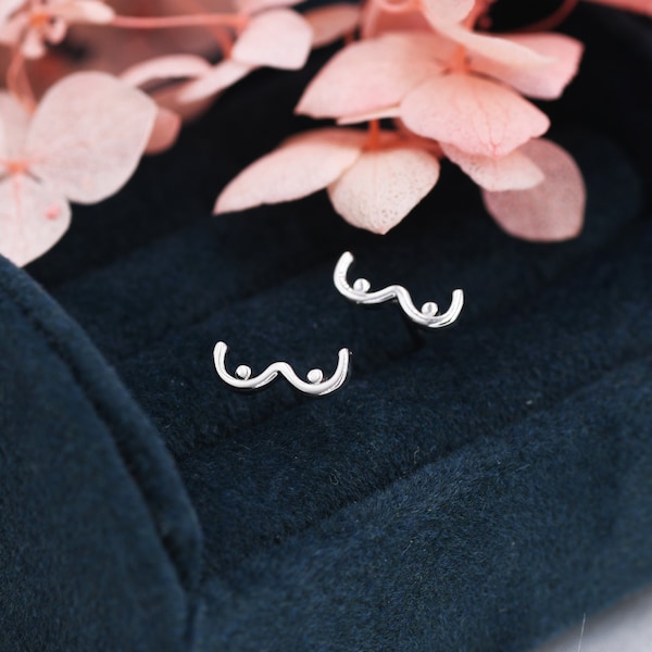 Pendientes de plata de ley con forma de pecho, pendientes de plata, oro u oro rosa, pendientes pequeños, joyería feminista