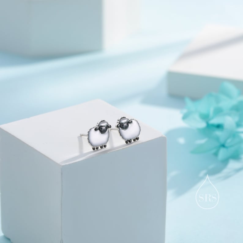 The Valais Blacknose Sheep Stud earrings in Sterling Silver, Fluffy Black Face Sheep Earrings, Nature Inspired, Pet Lover image 1