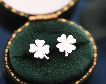 Shamrock Stud Earrings in Sterling Silver, Four Leaf Clover Earrings, Irish Earrings, Silver Gold or Rose Gold