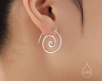 Sterling zilveren Mini Swirl Ear Threaders, zilver, goud of Rose Gold, delicate spiraal oorbellen, minimalistische Threader oorbellen