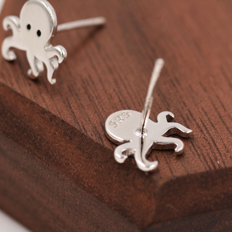 Tiny Octopus Stud Earrings in Sterling Silver Animal Stud Earrings Ocean Fish Earrings Cute, Fun, Whimsical image 4