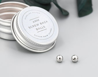 Sterling zilveren schroef terug ballen, 4 mm, compatibel met zilveren regen zilveren schroef terug oorbellen