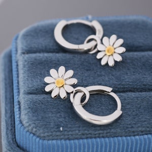 Little Daisy Flower Charmed Hoop Earrings in Sterling Silver Cute Flower Blossom Huggie Hoop Earrings Fun, Whimsical image 3