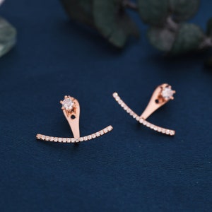 Front and Back Stud Earrings Ear Jackets in Sterling Silver, Silver, Gold or Rose Gold, Curved Bar Crawler Jacket Earrings