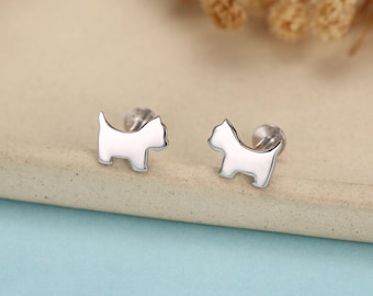 Sterlingzilveren Westie labret-oorbellen met platte achterkant