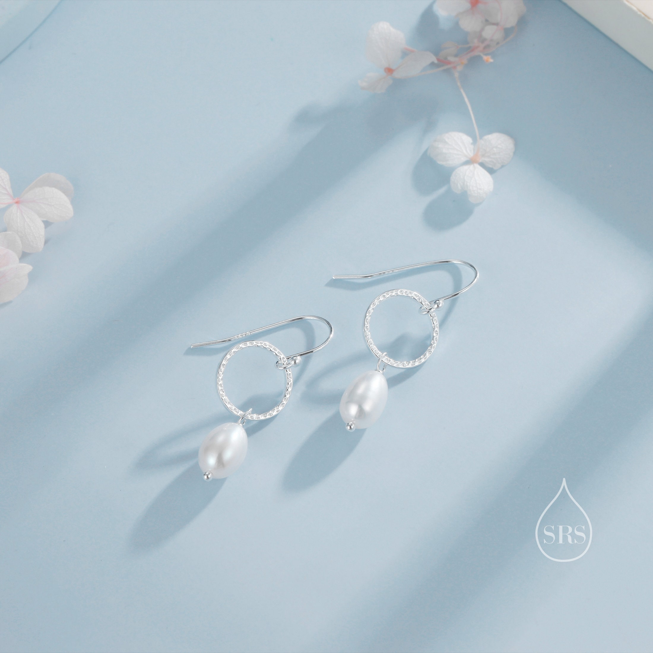 Genuine Freshwater Pearl Drop Hook Earrings With Circle in