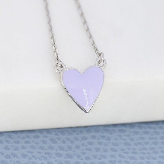 Lilac Purple Heart Pendant Necklace in 