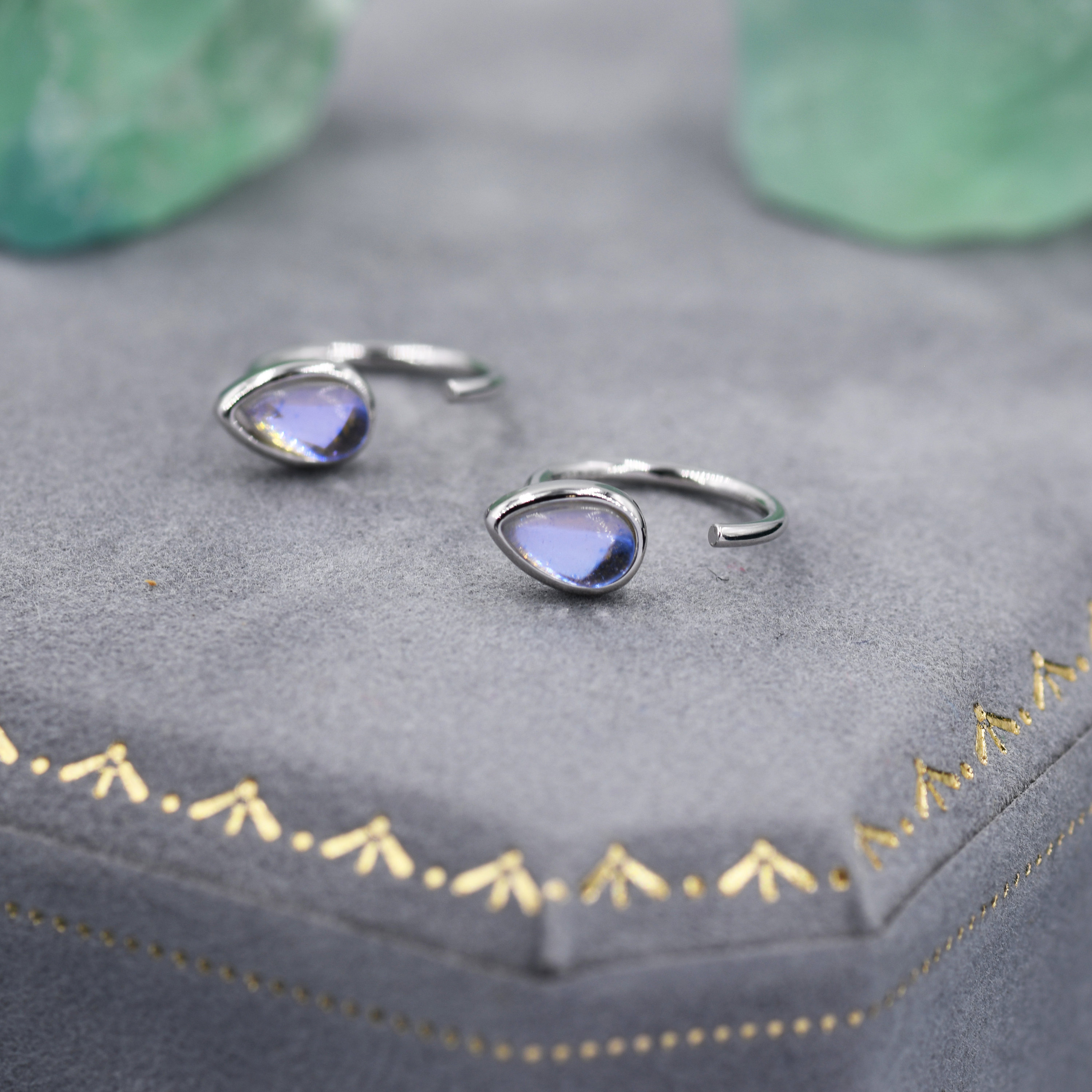 Grandi orecchini a cerchio in argento sterling con pietra preziosa di luna - Italia