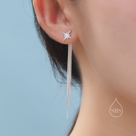 555Jewelry Stainless Steel Sparkly Stars Dangle Earrings - Long Drop Statement Earrings For Women