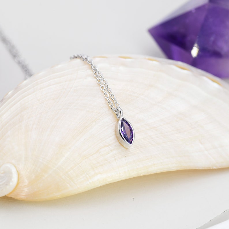 Extra Tiny Amethyst Purple Marquise CZ Necklace in Sterling Silver, Silver or Gold, Single Marquise Necklace image 7